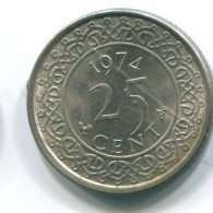 25 CENTS 1974 SURINAME Netherlands Nickel Colonial Coin #S11233.U - Suriname 1975 - ...