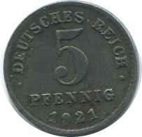 5 PFENNIG 1921 D DEUTSCHLAND Münze GERMANY #AE291.D - 5 Rentenpfennig & 5 Reichspfennig