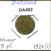 5 REICHSPFENNIG 1924 J DEUTSCHLAND Münze GERMANY #DA482.2.D - 5 Rentenpfennig & 5 Reichspfennig