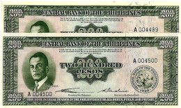 PHILIPPINES "ENGLISH" Série  200 Peso  Manuel QUEZON # 140      2 Billets à Suivre   Pr. NEUFS - Philippines