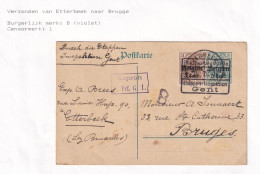 082/39 - BRUGGE Burgerpost Taks- Entier Postal Germania ETTERBEEK Novembre 1916 Vers BRUGES - B Noir - OC26/37 Zonas Iniciales