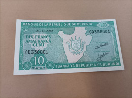 Billete De BURUNDI, Año 2007 De 10 FRANCS, UNC - Burundi