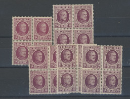 195  15c  **/*.  Nuances Couleurs  Kleuren Farben  5 Blocs De 4ex  Cote  -€  ? - 1922-1927 Houyoux