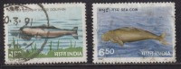 India Used 1991, Set Of 2, Endangered Marine Mammals, River Dolphin, Sea Cow, Mammal., - Oblitérés