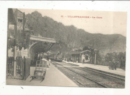 Cp, Chemin De Fer, La Gare Avec Train, 06, VILLEFRANCHE ,  Vierge - Estaciones Con Trenes