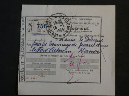 BQ16 INDOCHINE VIETNAM   RECEPISSé  POSTES RR  1953  SAIGON . HANOI  +AFF. INTERESSANT+ - Storia Postale