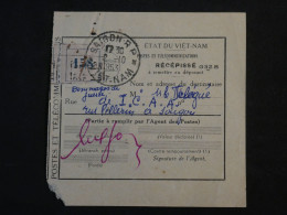 BQ16 INDOCHINE VIETNAM   RECEPISSé  POSTES RR  1953  SAIGON .  +AFF. INTERESSANT+ - Storia Postale