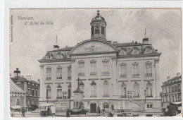 VERVIERS . L'HOTEL DE VILLE . CARTE ANIMEE AFFR AU VERSO LE 4-10-1907 .  2 SCANES - Verviers