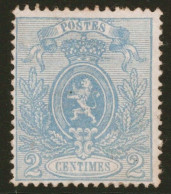 TIMBRE Belgique - COB 24A (**) Sans Gomme 2c - 1867 - Cote 1598 - Leger Aminci - 1866-1867 Kleine Leeuw