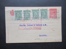 Griechenland 1921 Ganzsache Mit 4x Zusatzfrankatur Als Auslands PK Athen - Hamburg - Storia Postale