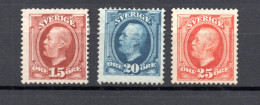 Sweden 1891 Old Definitive King Oscar Stamps (Michel 44/46) Nice MLH - Ongebruikt