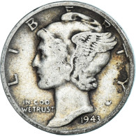 Monnaie, États-Unis, Mercury Dime, Dime, 1943, U.S. Mint, Philadelphie, TB - 1916-1945: Mercury (Mercure)