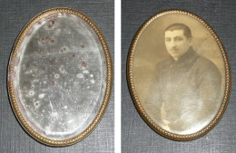 Ancien Miroir De Poche-porte-photo, Verre Biseauté, Glaçoïde - Accessoires