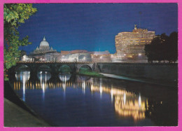 290427 / Italy - Roma (Rome)  - Nacht Night Nuit The Tiber Bridge And St. Angelo Castle PC 336 Italia Italie - Bridges