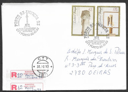 Portugal Lettre Recommandée Cachet Commemoratif 1993 Porto Pilori + Numerique 123 Event Pmk Pillory + Numeric Cancel - Maschinenstempel (Werbestempel)