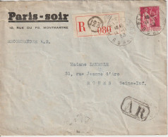France Lettre Recommandée 1933 Paris 123 Pour Rouen Avec 289 - 1921-1960: Modern Tijdperk