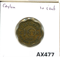 10 CENTS 1944 SRI LANKA CEILÁN CEYLON Moneda #AX477.E - Andere - Azië