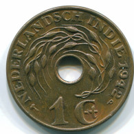 1 CENT 1942 INDES ORIENTALES NÉERLANDAISES INDONÉSIE Bronze Colonial Pièce #S10312.F - Niederländisch-Indien