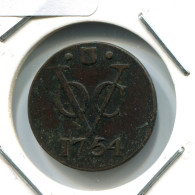 1754 UTRECHT VOC DUIT IINDES NÉERLANDAIS NETHERLANDS NEW YORK COLONIAL PENNY #VOC1568.10.F - Indes Néerlandaises