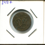 1744 HOLLAND VOC DUIT INDES NÉERLANDAIS NETHERLANDS NEW YORK COLONIAL PENNY #VOC2497.7.F - Niederländisch-Indien