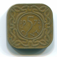 5 CENTS 1972 SURINAME Netherlands Nickel-Brass Colonial Coin #S12991.U - Surinam 1975 - ...