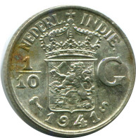 1/10 GULDEN 1941 NETHERLANDS EAST INDIES SILVER Coin #AZ100.U - Dutch East Indies