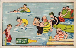 Cpa Pub Champagne Mercier Epernay , Mer, Natation, Hommes En Maillot De Bain  -état-   (S.12771) - Publicité