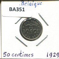 50 CENTIMES 1929 BELGIEN BELGIUM Münze Französisch Text #BA351.D - 50 Cent