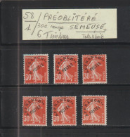 58 De 1922-47 - 6 Timbres Préoblitérés - Type SEMEUSE Fond Plein - 30c. Rouge - (160) - 2 Scannes - 1893-1947