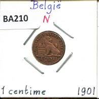 1 CENTIME 1901 DUTCH Text BELGIEN BELGIUM Münze #BA210.D - 1 Centime