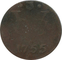 1755 UTRECHT VOC DUIT NIEDERLANDE OSTINDIEN NY COLONIAL PENNY #VOC1065.8.D - Indes Néerlandaises