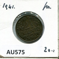 2 1/2 CENT 1941 NIEDERLANDE NETHERLANDS Münze #AU575.D - 2.5 Centavos