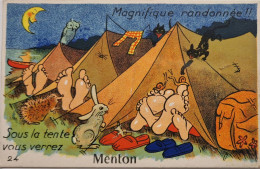 FANTAISIES - CARTE A SYSTEMES - Magnifique Randonnée Sous La Tente Vous Verrez MENTON - Carte Postale Ancienne - Dreh- Und Zugkarten