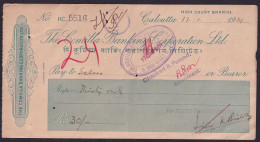 British India 1939 The Comilla Banking Corporation Ltd, Calcutta High Court Branch Cheque (**) Inde Indien - Cheques & Traveler's Cheques