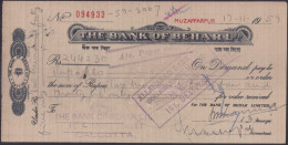 India 1959 The Bank Of Beharl Ltd, Muzaffarpur Cheque (**) Inde Indien - Chèques & Chèques De Voyage
