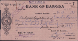 India 1975 BANK OF BARODA, Calcutta Cheque (**) Inde Indien - Cheques & Traveler's Cheques