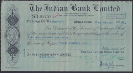 India 1955 The Indian Bank Limited, Singapore Bill Of Exchange Cheque (**) Inde Indien - Cheques & Traveler's Cheques