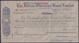 India 1951 The Indian Overseas Bank Limited Bill Of Exchange, Singapore Cheque (**) Inde Indien - Cheques & Traveler's Cheques