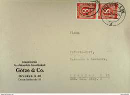 SBZ: Orts-Brief Aus Dresden Mit 8 Pf Gem-Ausg. Senkr. Paar 4.3.46 Abs-Druck Von Götze & Co. Eisenwaren GHG Knr: 917 (2) - Lettres & Documents