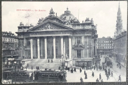 BRUXELLES La Bourse Avec Trams. 1 CP PK Animée Postée En 1913 - Places, Squares