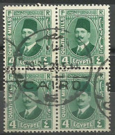 EGS05411 Egypt 1928 Cairo CDS Definitive 4m Green King Fouad Block Of 4 / VF Used - Blocs-feuillets