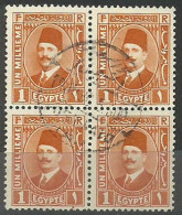 EGS05412 Egypt 1935 Port Said CDS Definitive 1m Orange King Fouad - Block Of 4 / VF Used - Blocks & Sheetlets