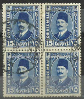 EGS05414 Egypt 1938 Alexandria CDS Definitive 15m Blue King Fouad Block Of 4 / VF Used - Blocchi & Foglietti