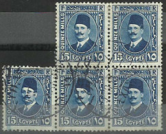 EGS05422 Egypt 1937 Alexandria CDS  Definitive 15m Blue King Fouad Block Of 5 / VF Used - Hojas Y Bloques