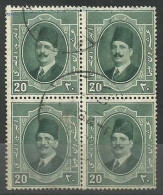 EGS05426 Egypt 1928 CDS Definitive 20m Green King Fouad - Block Of 4 / VF Used - Blocchi & Foglietti