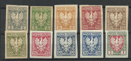POLEN Poland 1919 = 10 Values From Set Michel 54 - 64 * (Mi 55 (3 H. Is Missing/fehlt) - Unused Stamps