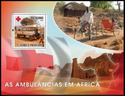 Sao Tome 2008 MNH Traditional Ambulance, Africa, Red Cross, Bicycle, Bullock Cart, Medical Transport - First Aid