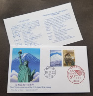 Japan USA 150th Anniversary Relationship 2004 Diplomatic US Mountain Liberty Painting (stamp FDC) - Brieven En Documenten