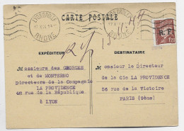 FRANCE PETAIN 1FR20 LIBERATION LYON CARTE PRIVEE LYON GROLEE 17.X.1944 AU TARIF - 1941-42 Pétain