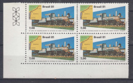 Brazil Brasil 1981 Trains Mi#1834 Mint Never Hinged Pc. Of 4 - Unused Stamps